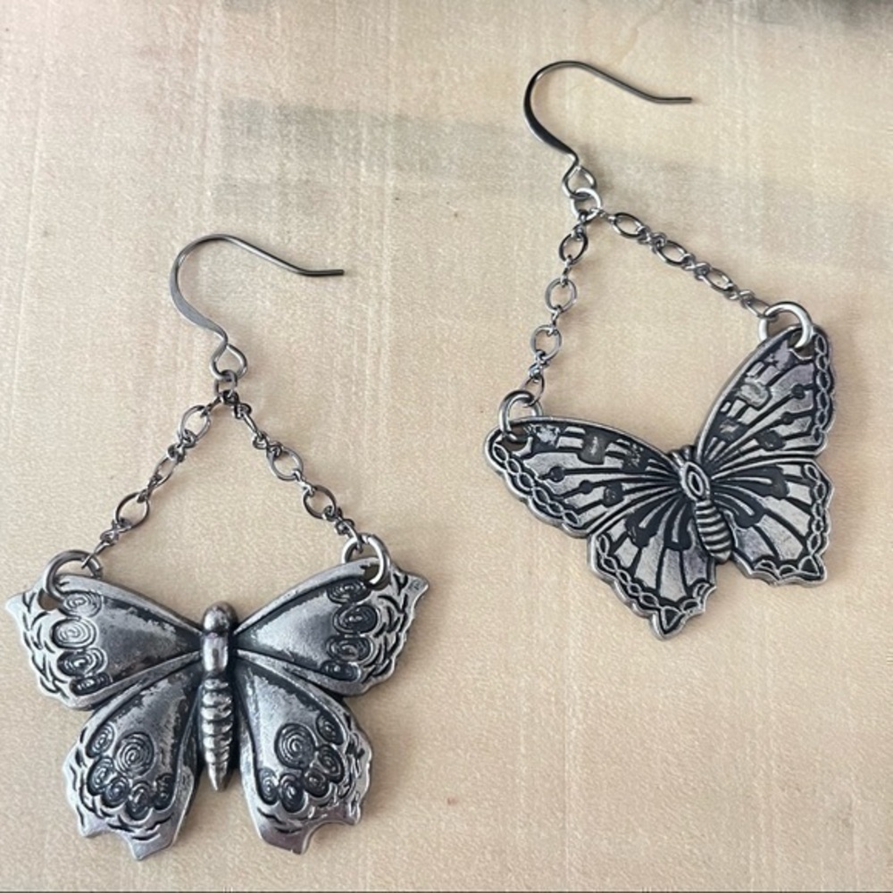 2/$29 Handmade Mixed Metal Butterfly Earrings 2.25” Mod Minimalist